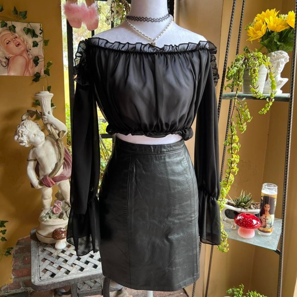 vintage black leather pencil skirt
